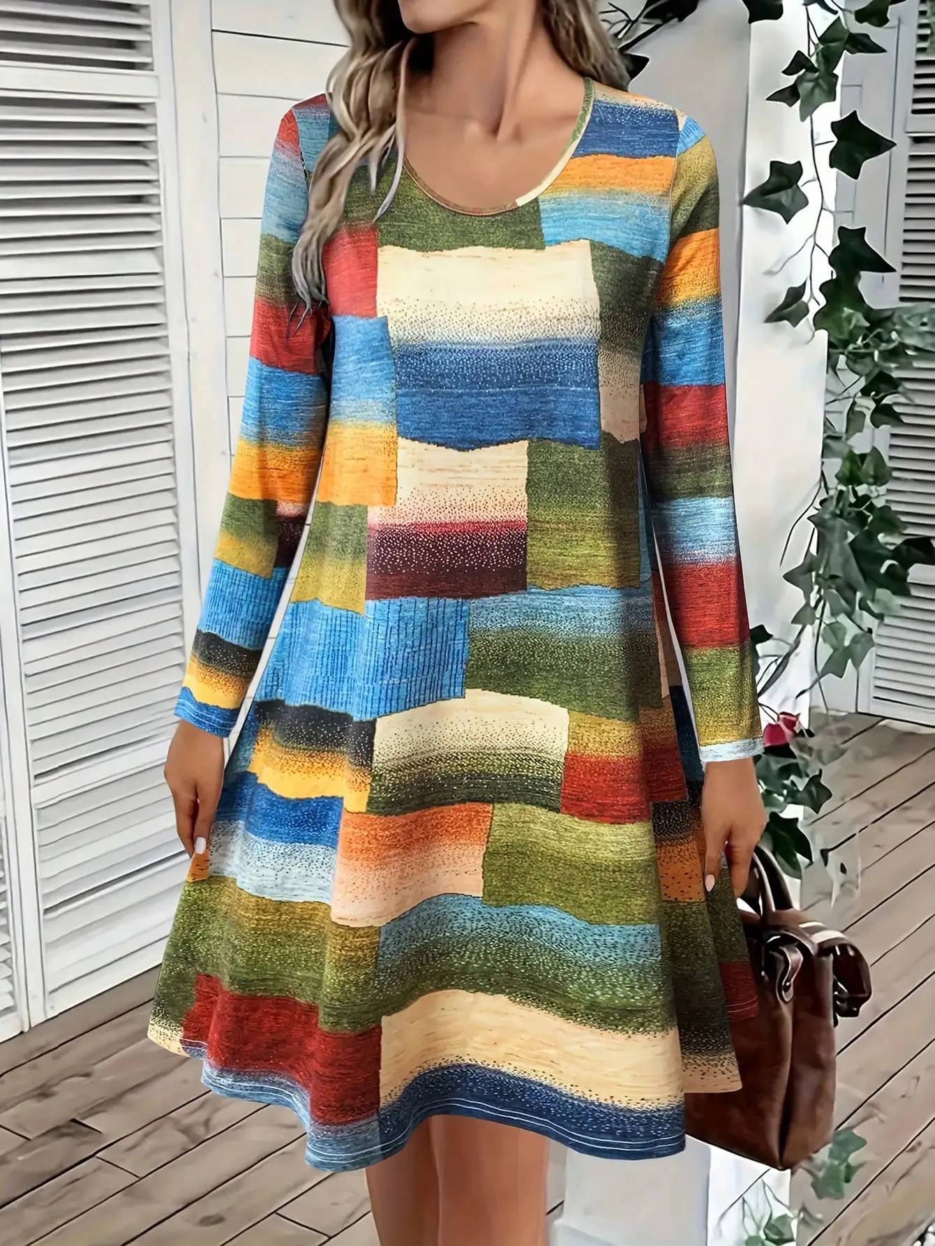 Spring New Arrival Women's Geometric Pattern Long Sleeve Dress,everyday boho dress, flowy office & weekend dress
