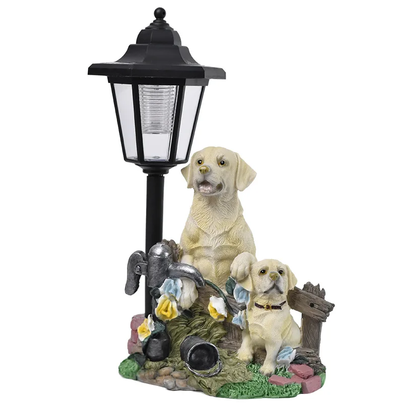Garden Crafts Solar Puppy Garden Ornaments Outdoor Lawn Porch Ornaments European Resin Ornaments