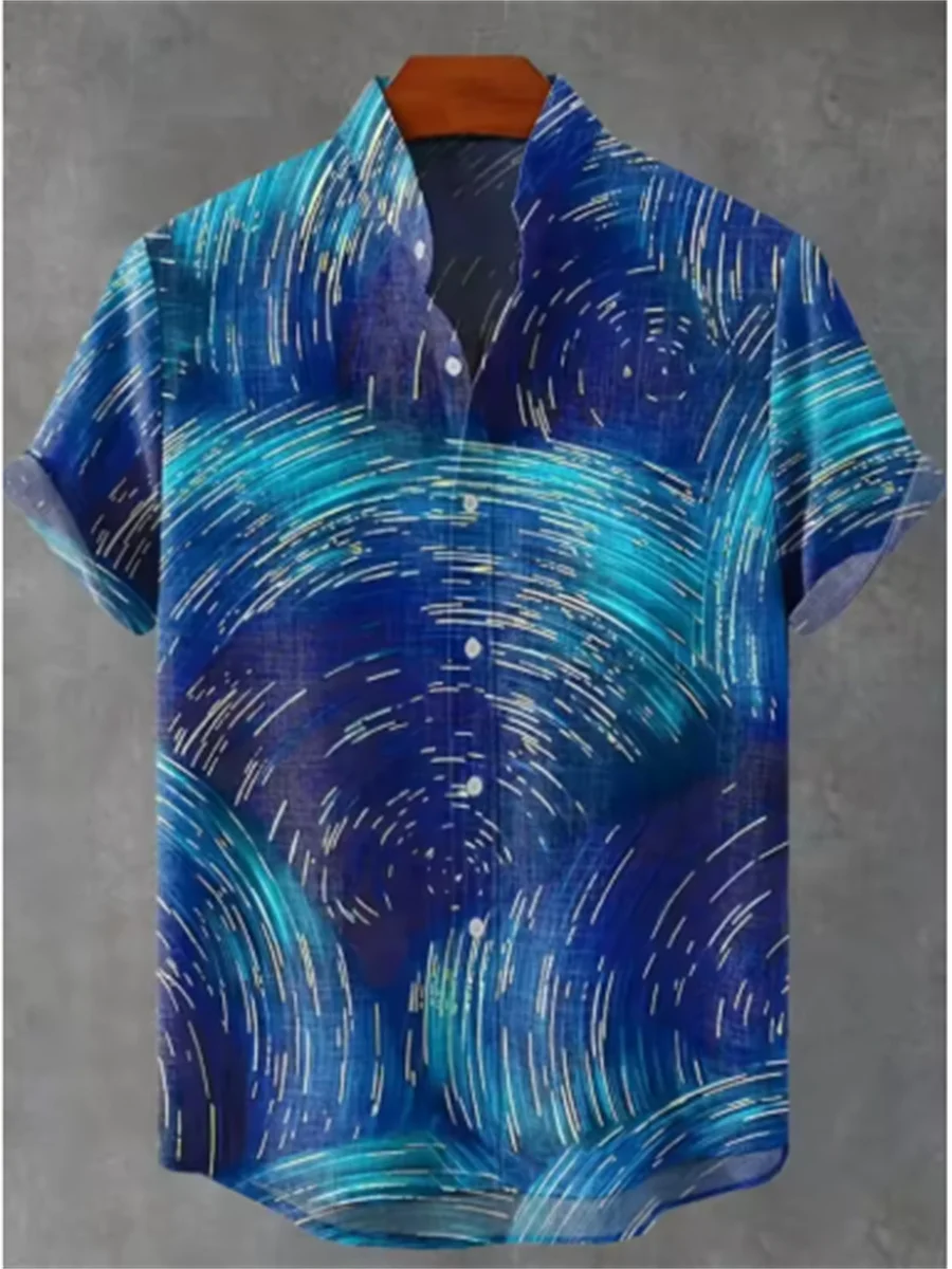 Men's Summer Short Sleeve Shirt Digital Print Linen Shirt Ocean Wave Octopus Pattern Casual Everyday Top