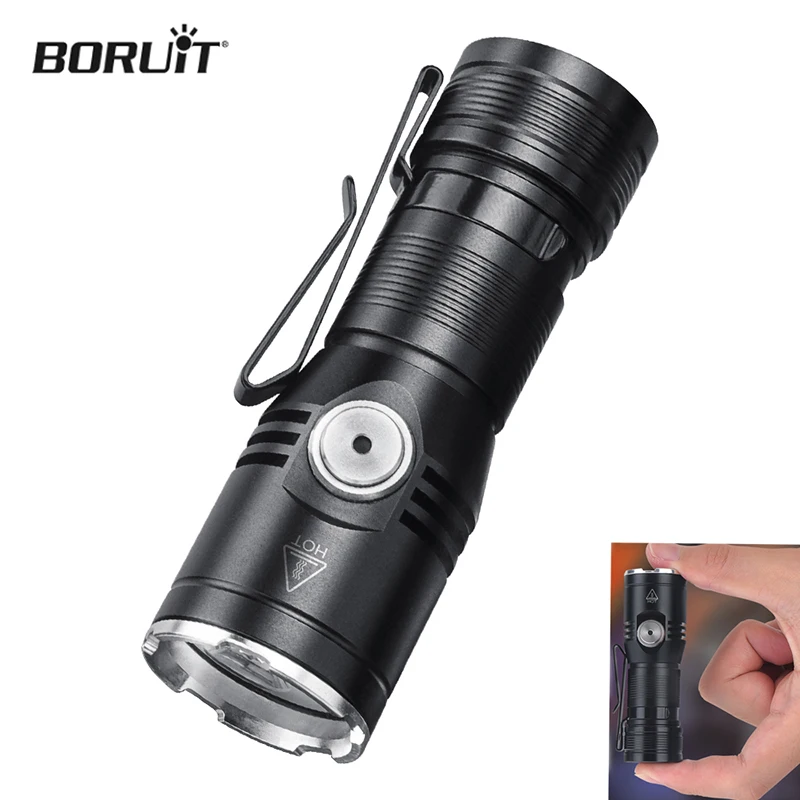 BORUiT LED 손전등 내장 배터리 USB-C 충전식 램프, 방수 작업 낚시 토치, 캠핑 사냥 헤드 램프 티키