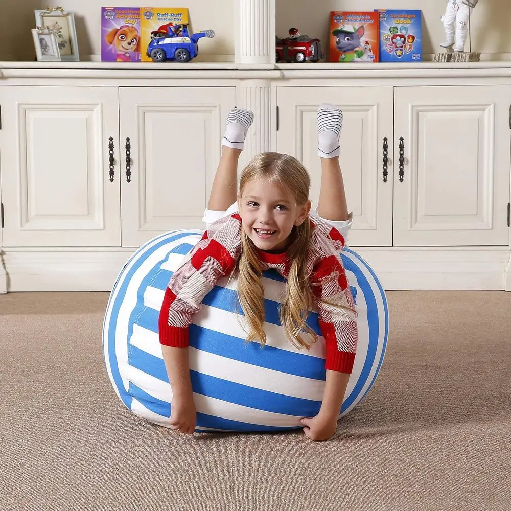 Medium Blue/White Striped Animal Bean Bag Chair Storage