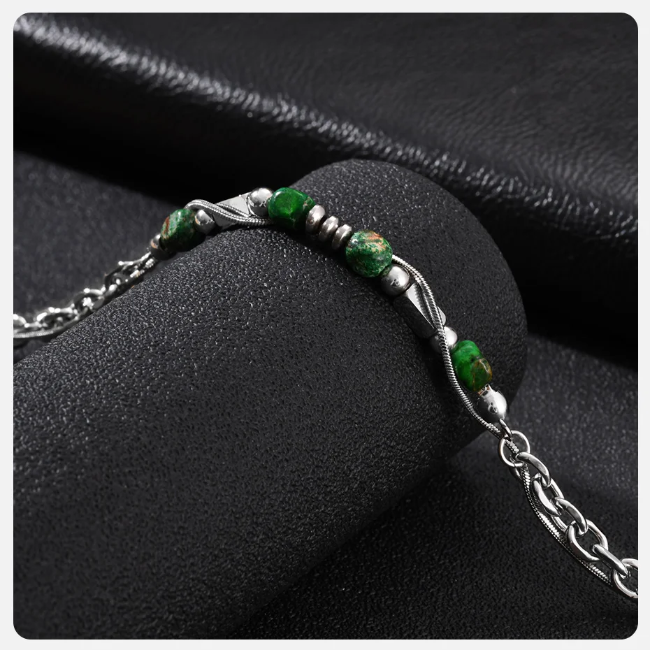 Vnox Figaro Doppelschichtige Kettenhalskette für Männer, Edelstahl Türkis Tigerauge Onyx Perlen Verstellbarer Hip-Hop Schmuck Geschenk – Detail 8
