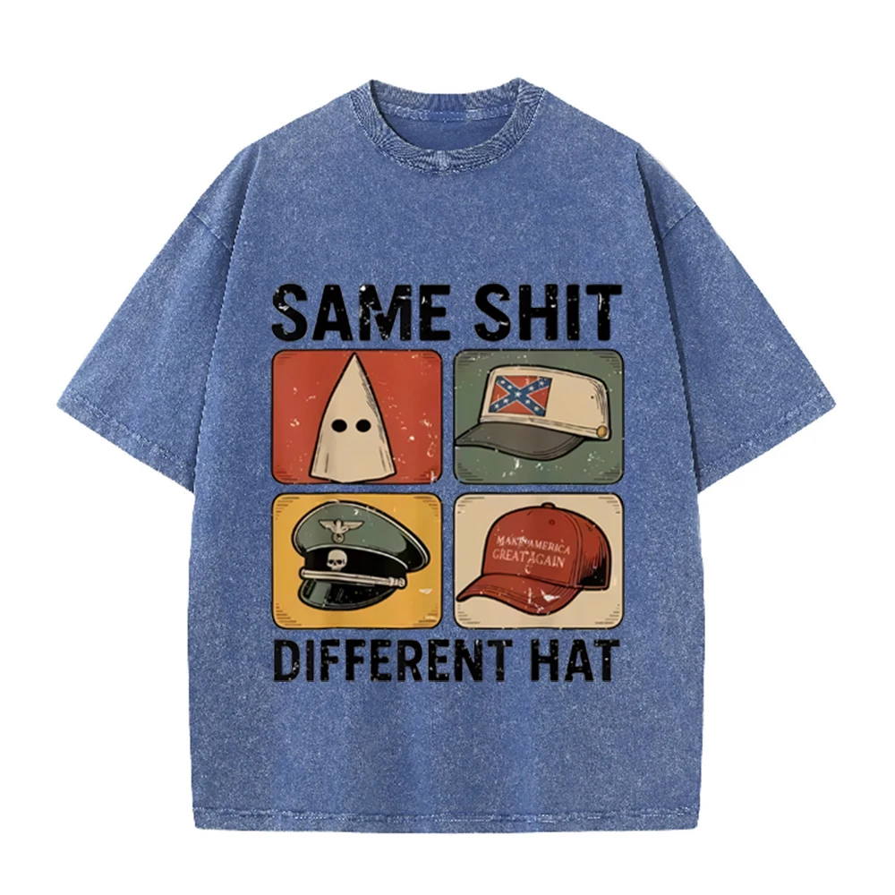 2026 Unisex Vintage Acid Wash T Shirt Same Shit Different Hat Funny Slogan Graphic Tee Cotton Loose Casual Summer Short Sleeve T