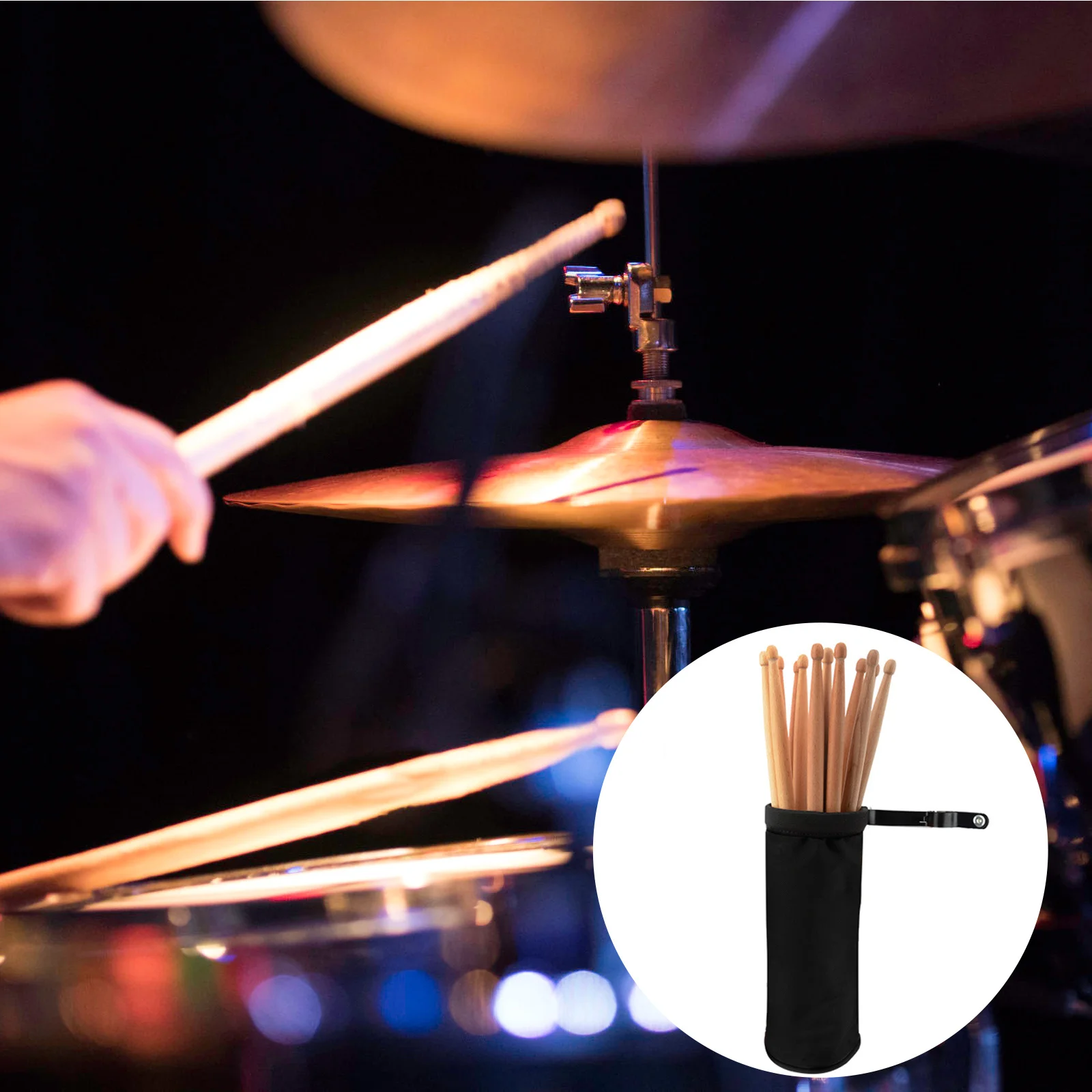 

1Set Drumstick Organizer Bag Heavy Duty Storage Pouch for Drum Sticks Compact Lightweight Case with Metal Clamp Drumstick