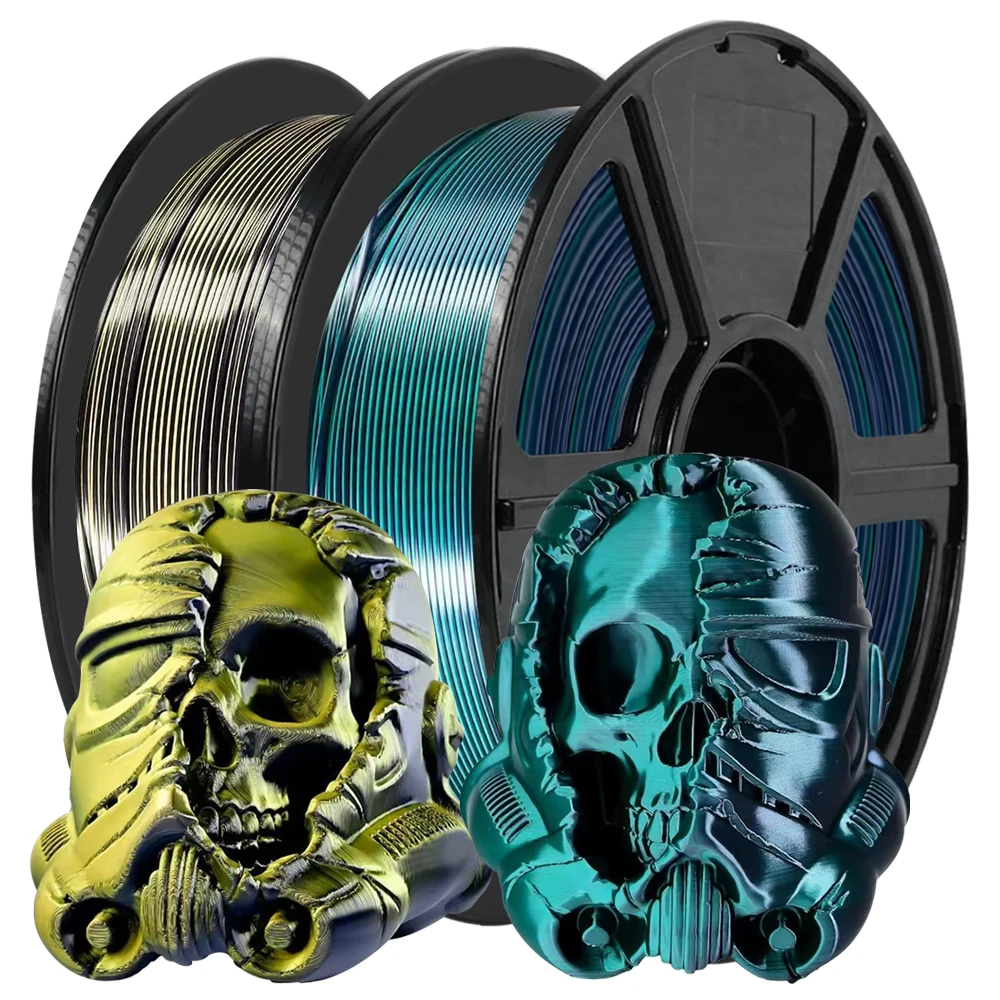 

Silk Dual-Color 3D Filament 250g Set: Silk Gold-Black + Silk Black-Green, 1.75mm PLA Material, High Precision for FDM 3D Printer