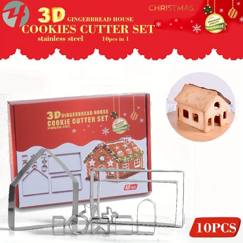 3D Stainless Steel Christmas Gingerbread House Cookie Cutting Mold Christmas Theme Baking Accessories