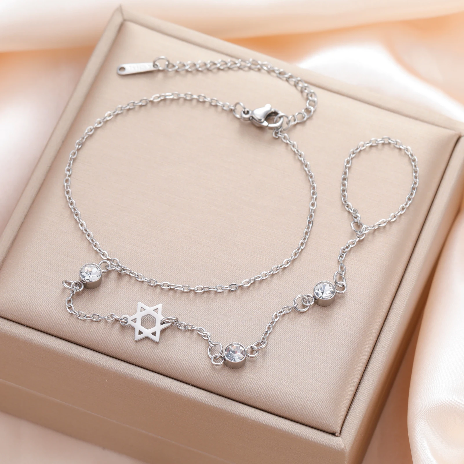 Skyrim نجمة داود تشاي واضح الزركون فنجر سوار المرأة الفولاذ المقاوم للصدأ الذهب اللون أساور تميمة المجوهرات اليهودية هدية #5