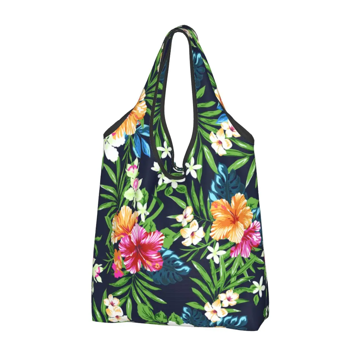 

Reusable Hawaiian Tropical Floral Shopping Bag for Groceries Foldable Hawaii Flower Style Grocery Bags Washable Large Tote Bags