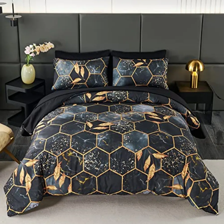 

Комплект постельного белья Geometric Queen, 7 предметов, с современным принтом и золотой отделкой, ультрамягкий, легкий, с пододеяльником, для A
