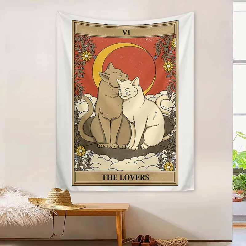 VIKAMA Universe Cute Retro Cat Tapestry Bedroom Living Room Decorative Wall Art Wall Hanging Children's Room Decoration Home Dec