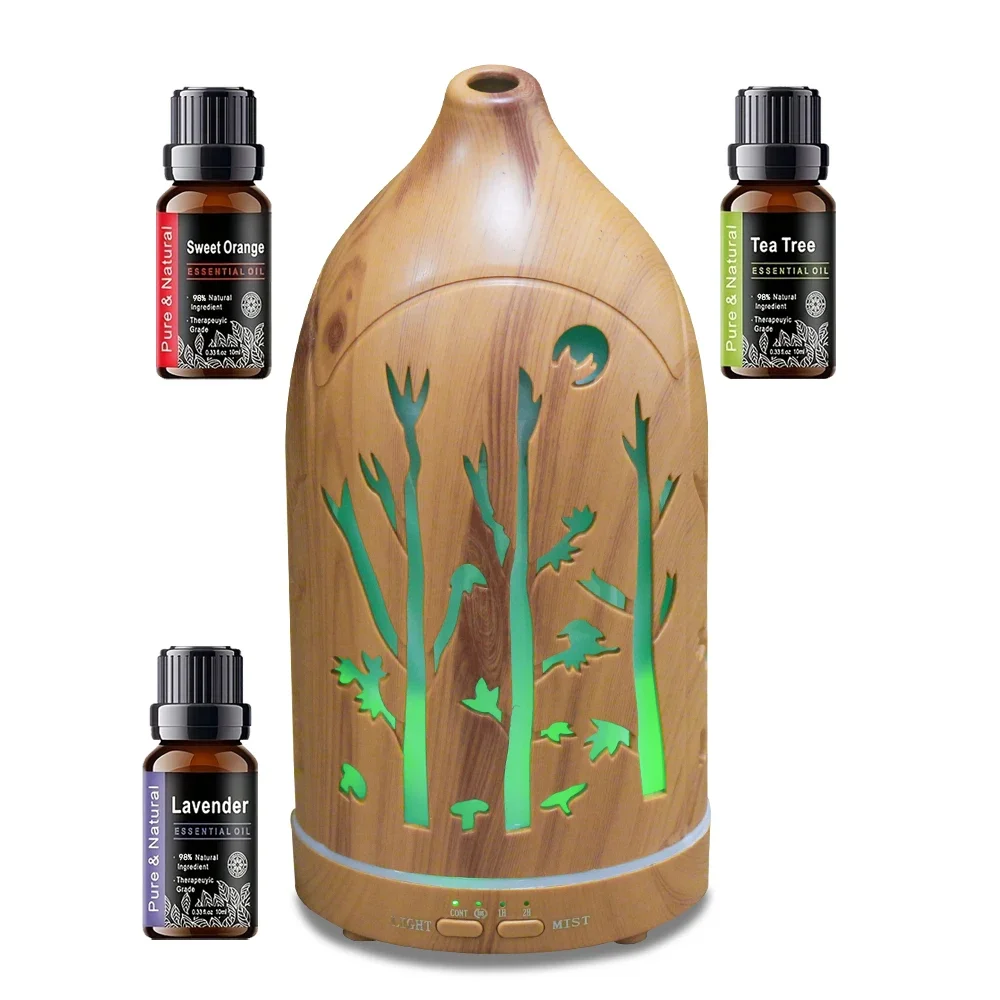 

Полый диффузор эфирного масла, 7-цветное освещение настроения, бесшумная работа, идеально подходит для спа-салона и медитации