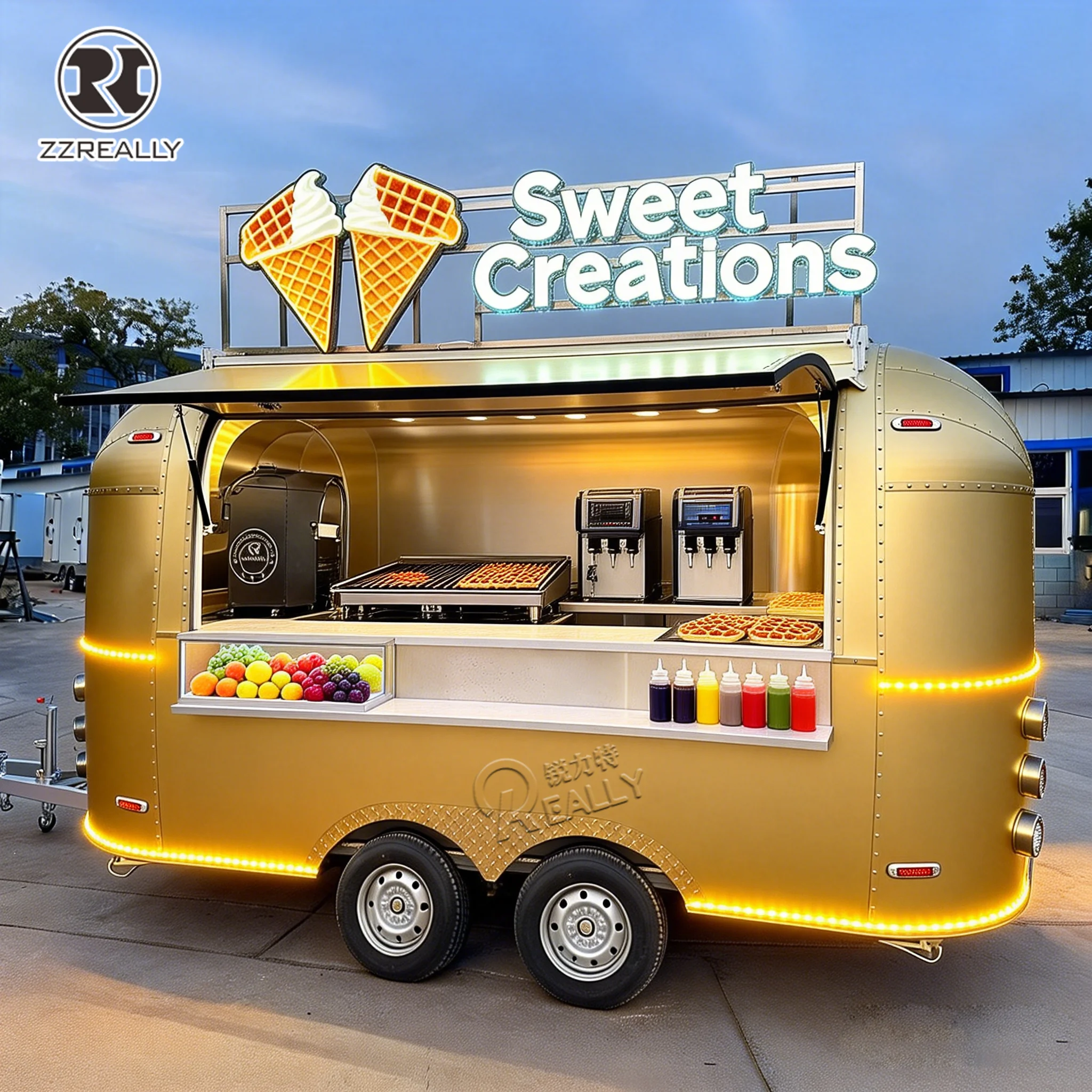 Outdoor Mobile Restaurant Food Trailer Square Hotdog Food Cart Mobile Kitchen Ice Cream Food Trucks Trailer for Sale