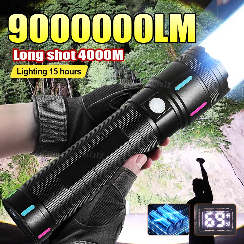 

Newest 900000LM Most Powerful Flashlight Super Bright White Laser Tactical Flashlight Usb Rechargeable Torch Light Lighting 15 h