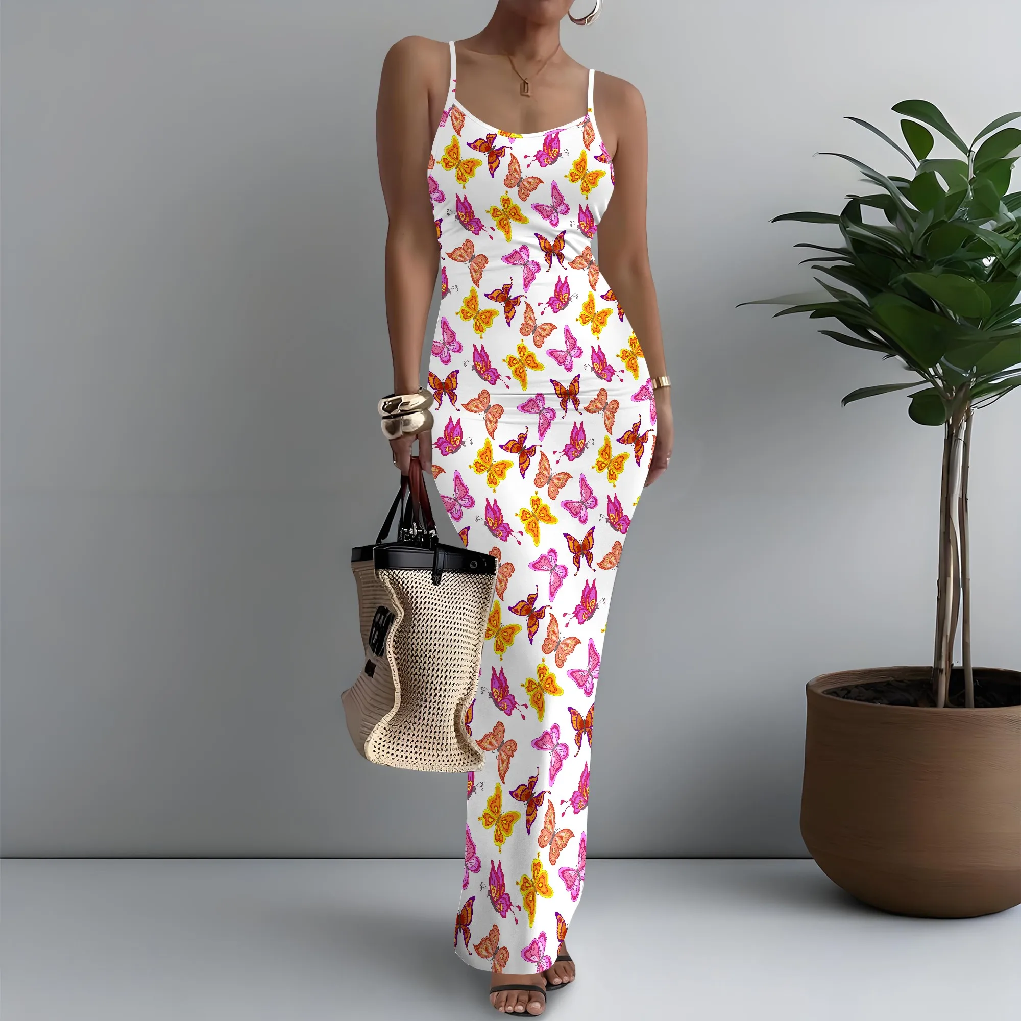 

Women's Spaghetti Strap Maxi Dress Girly Butterfly Print Pretty XS-3XL