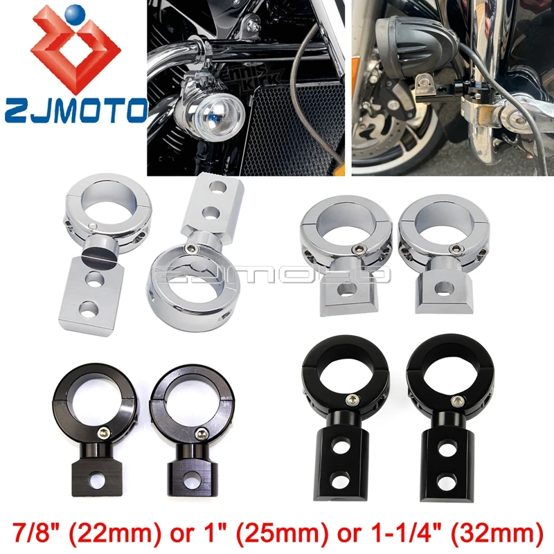 Black Chrome Aluminum Motorcycle 22mm 25mm 32mm Auxiliary Light Mount Bracket Spotlight Fog Light Holder Clamp 7/8\