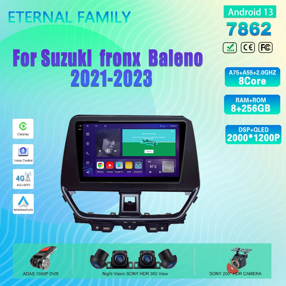 Android 13 For Suzuki  fronx Baleno  2021-2023 Multimedia WIFI 4G Carplay Android Auto Car Radio GPS Navigation Player No 2Din