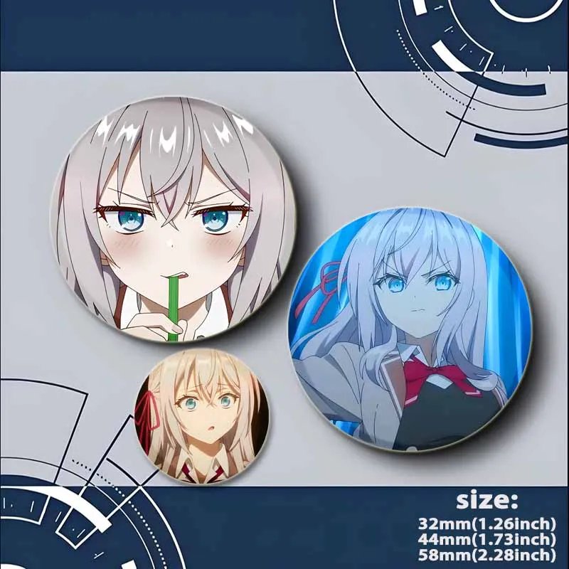 Alfinetes redondos de anime Alya às vezes esconde seus sentimentos em broches russos emblema de desenho animado fofo para mochila roupas acessórios de presente