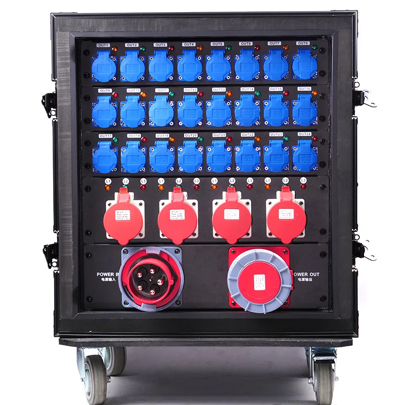 

Customized 63A IP67 IP65 5pin Power Distribution Box 36 Way Channel 16A EU Plug 4 Road 32A 5pin In&Output
