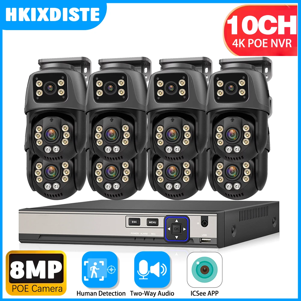 

8MP 10CH XMEYE POE Surveillance System Dual Lens 6MP PTZ Two Way Audio POE Security Camera System 8CH NVR Video Surveillance Kit