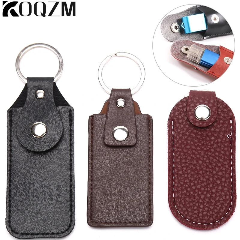 Leather U Disk Storage Bags Protective Cover Key Holder Black Bag Cases For USB Flash Drive Pen Drive
