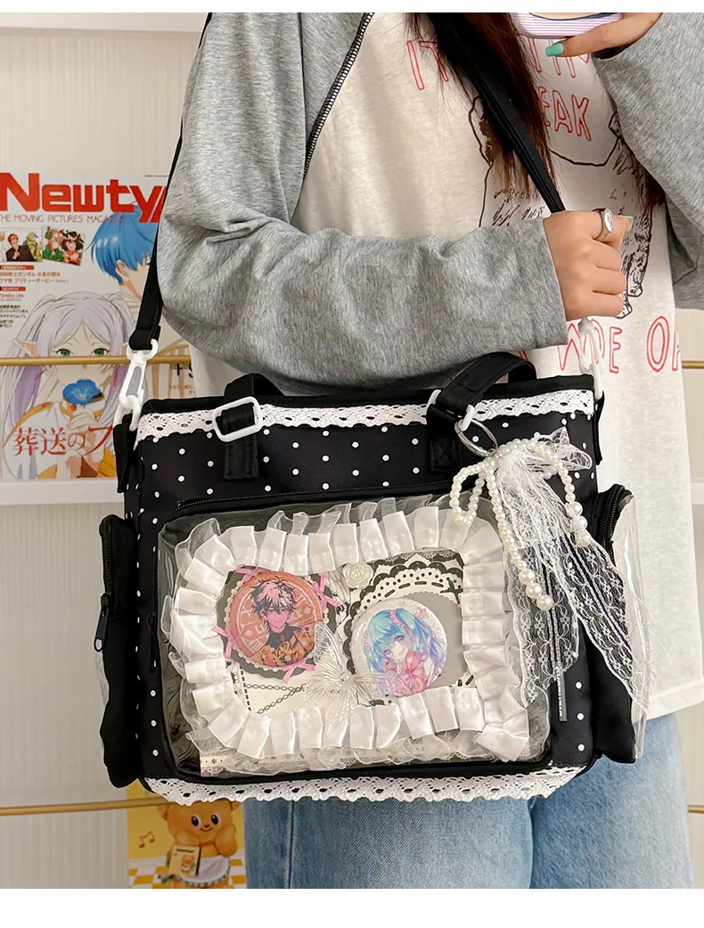 Neue Kawaii Leichte Umhängetasche Anime Transparente Ita-Tasche Damen Schulter-Crossbody-Tasche Modische Polka-Dot-Schleifen-Tragetasche – Detail 37