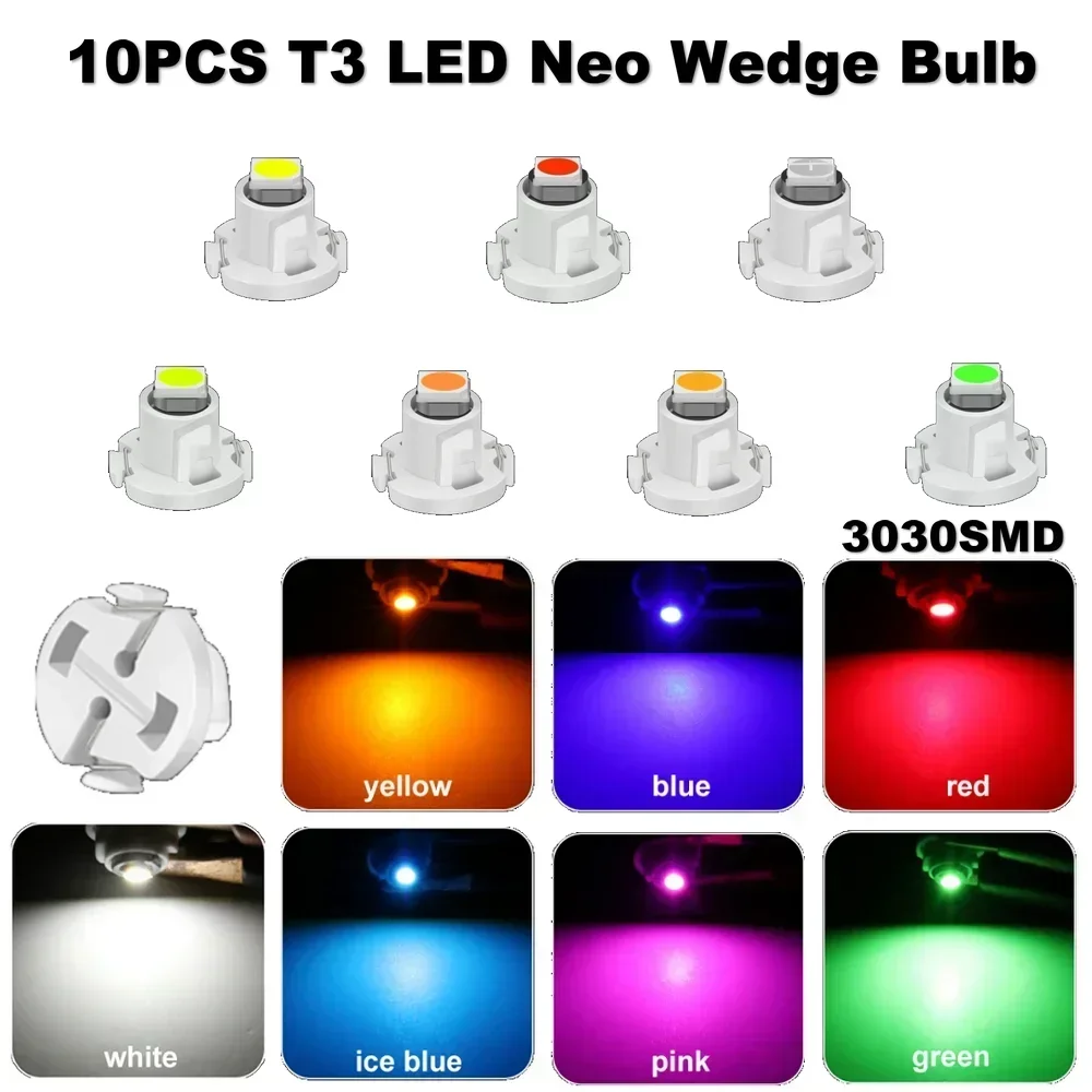 10Pcs T3 LED T4.2 T4.7 Led Bulb Canbus 3030SMD Car Interior Lights Indicator Wedge Dashboard Warming Instrument Lamp 12V Auto