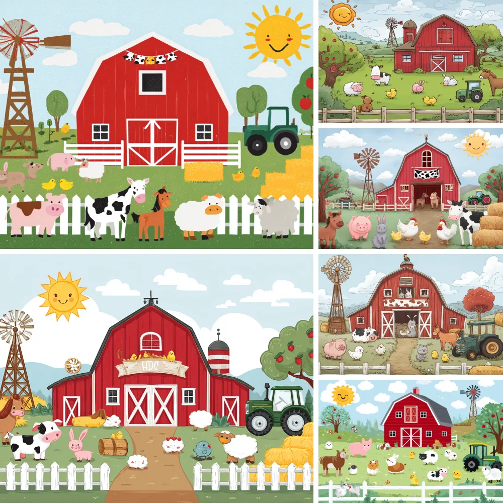 

Farm Animals Theme Party Decorations,Children's Birthday Party Background Fabric,Farm Animal Background Photo Banner