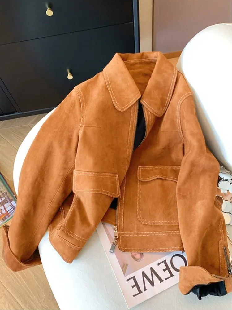 Vintage Jas Jas Voor Vrouwen 2024 Nieuwe Herfst Winter Mode Rits Zakken Chic Jassen Turn-Down Kraag Kantoor Dames bovenkleding