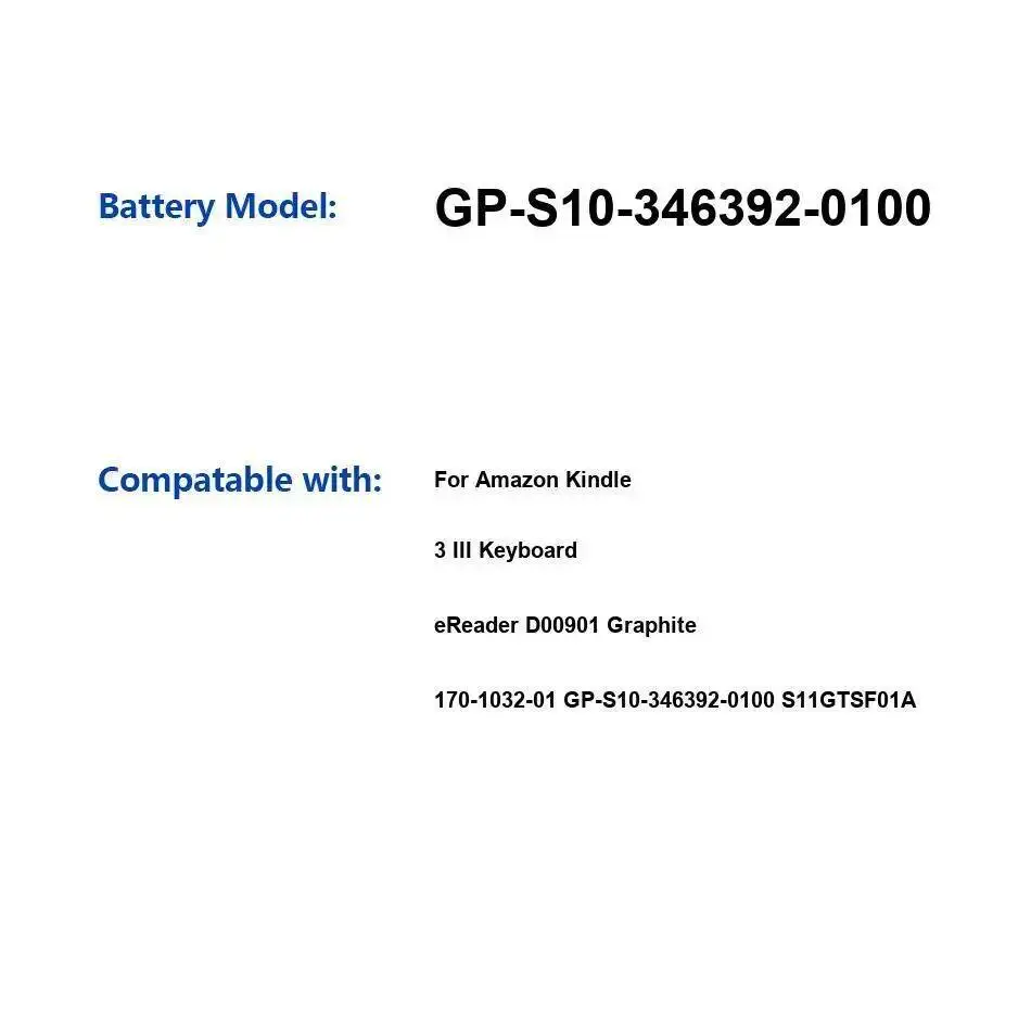 

Tablet Battery 1830Mah For Amazon Kindle 3 Iii Keyboard Ereader D00901 Graphite 170-1032-01 GP-S10-346392-0100 S11GTSF01A