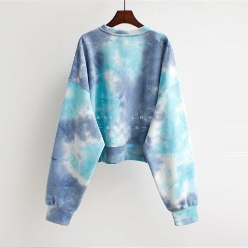 Trend Tie Dye Loose Short Hoodies Spring Autumn New Long Sleeve Youth Korean Thin Street Casual Top Fashion Y2K Women Clothing