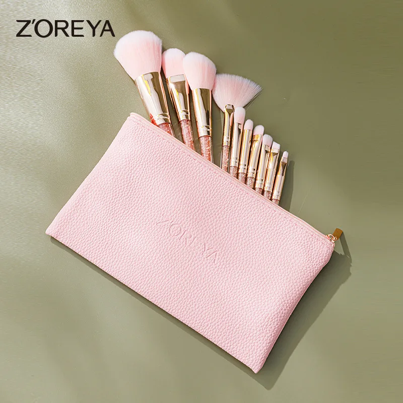 

Zoreya Makeup Brush, Foundation, Eyeshadow, Lip Brush, Full Set Of Pink 10 Pieces With Inner Diamond Makeup Brushes