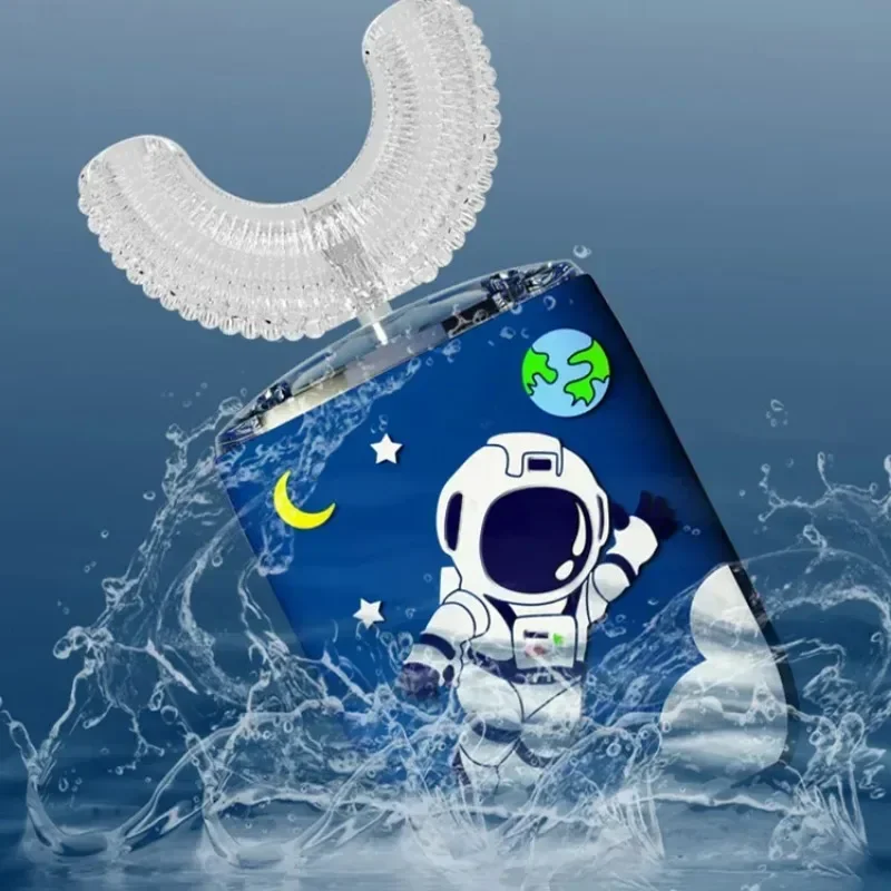 Cepillo de dientes eléctrico en forma de U para niños, desinfección y secado de astronautas, carga USB, inteligente para edades de 2 a 12 años