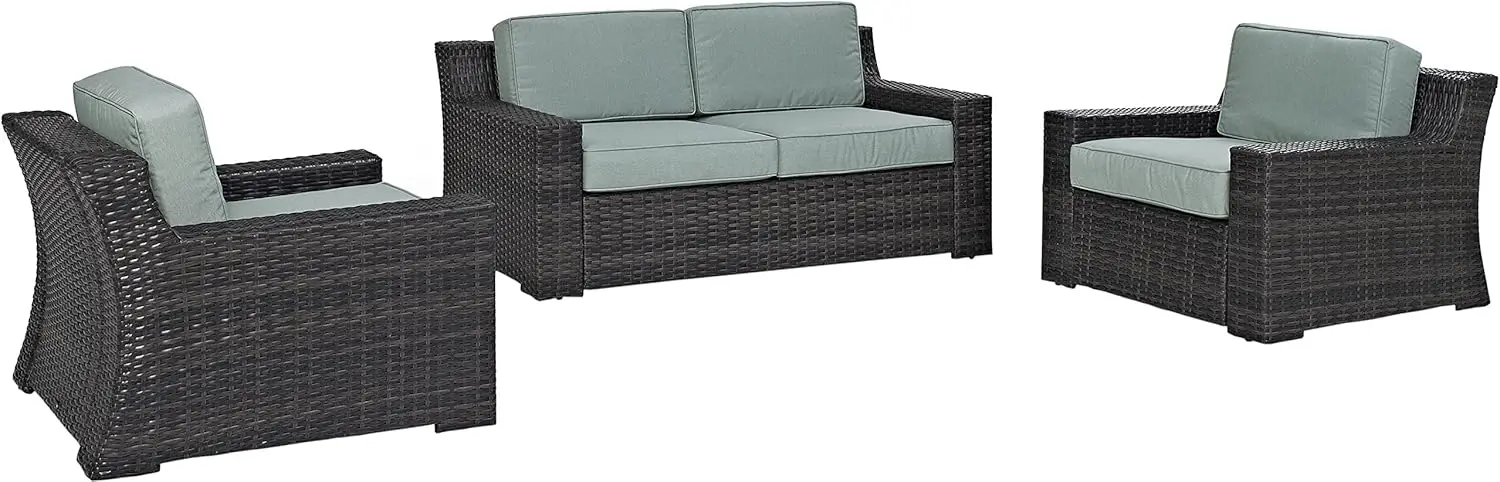 

Furniture Beaufort 3-Piece Outdoor Wicker Seating Set, Brown Wiker with Mist Cushions,Mid-century modern sofa set