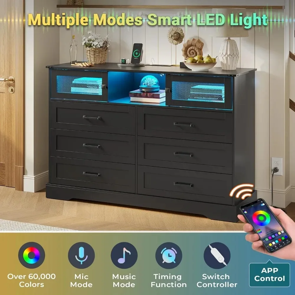 خزانة ذات 6 أدراج مع أضواء LED ومحطة شحن، ومنظم خزانة ذات أدراج للمزرعة، ومقصورة تخزين الملابس