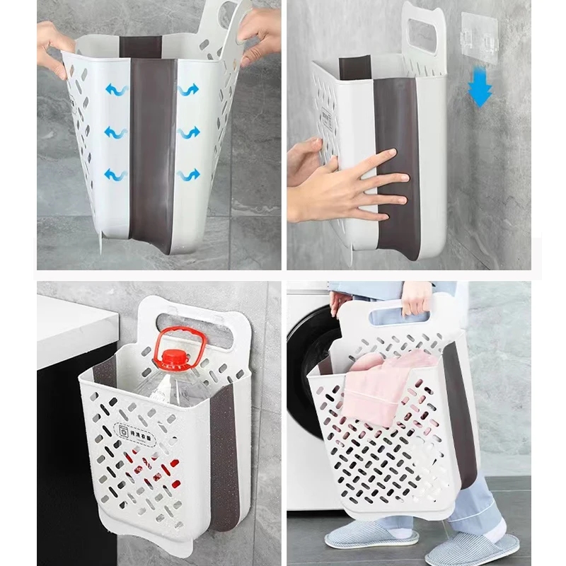 Wall-mounted Dirty Clothes Storage Basket Folding Bathroom Laundry Baskets Organizer Household Laundry Bag Laundry Bathroom