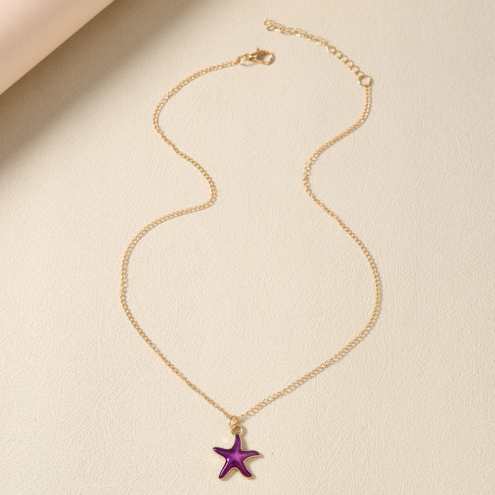 Aihua Niedliche Seestern-Anhänger-Halskette für Frauen und Mädchen, bunte Sommer-Strandmode, Seestern-Halskette, Ohrringe, Schmuck, Geschenke – Detail 7