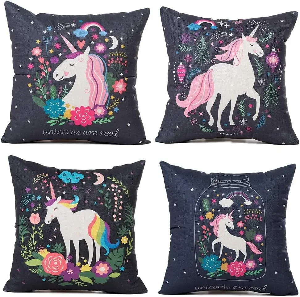 Unicorn Pillowcase 45x45cm Linen Cushion Cover, Unicorn Gift for Girls Or Boyspillow covers decorative autumn decoration