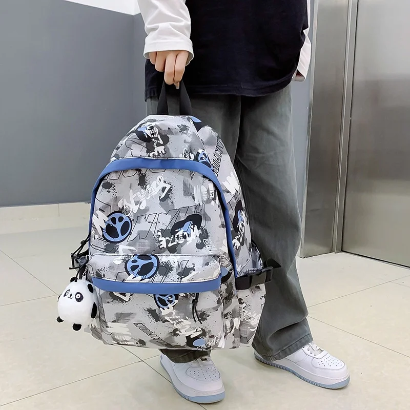 Korean Popular Cool Boys Girls Graffiti Schoolbags Junior Senior High School Students Backpacks New Fashion Simple Computer Bag
