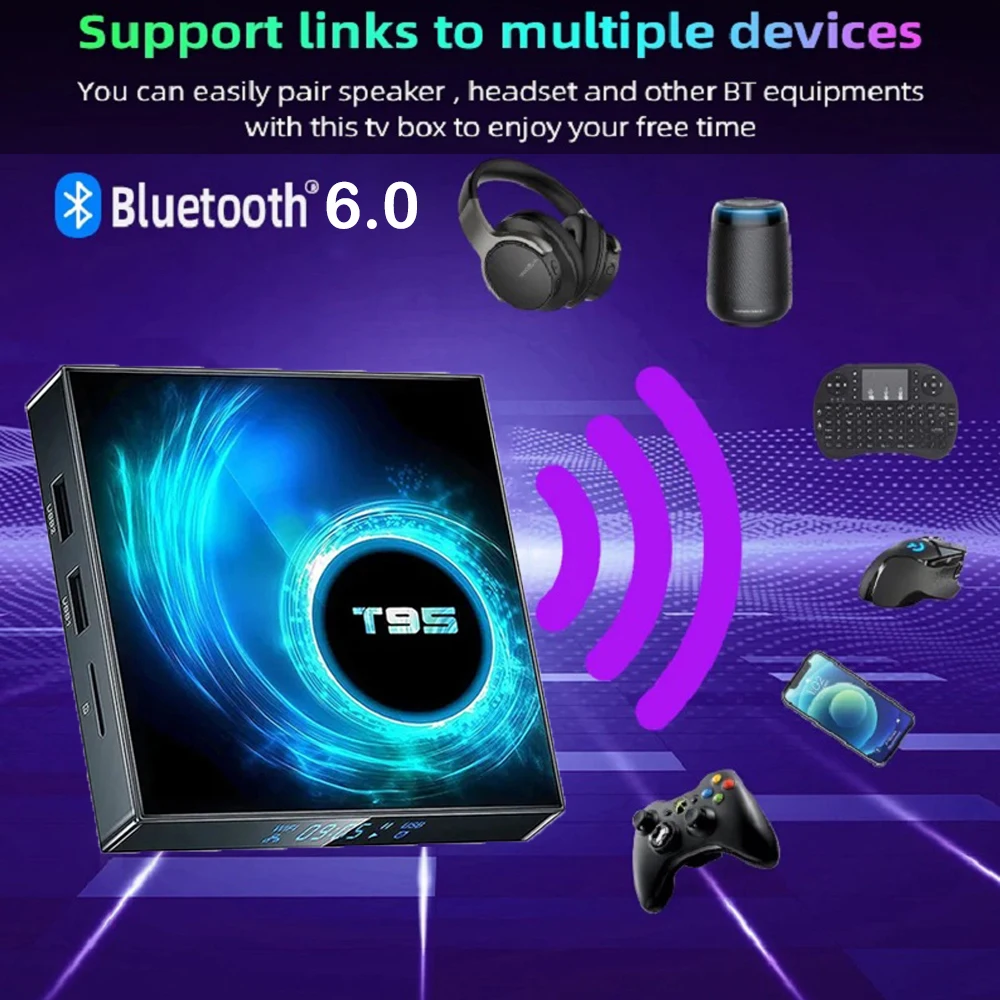 ATV T95 Smart TV Box Android 16 8GB 128GB Bluetooth 6.0 Google Assistant Allwinner H313 8K Dual Wifi 5G Streaming Media Player