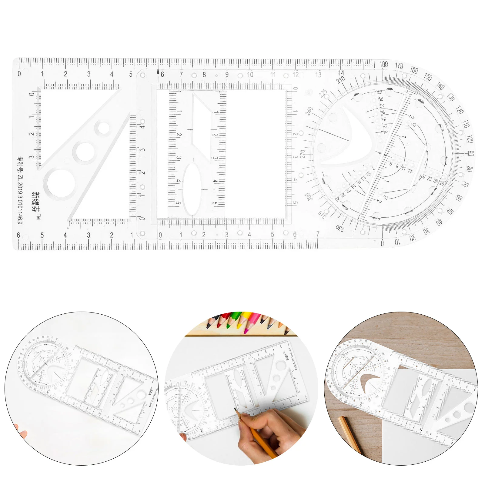 

Ruler Painting Templates Geometric Drawing Tool Rotatable Examination Use Plastic Portable