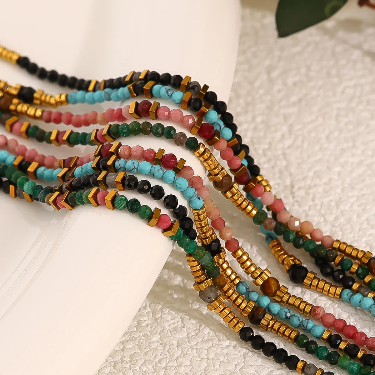 WILD & FREE Bohemian Retro Natural Stone Beads Stainless Steel Necklaces for Women Individual Ethnic Style Trendy Jewelry