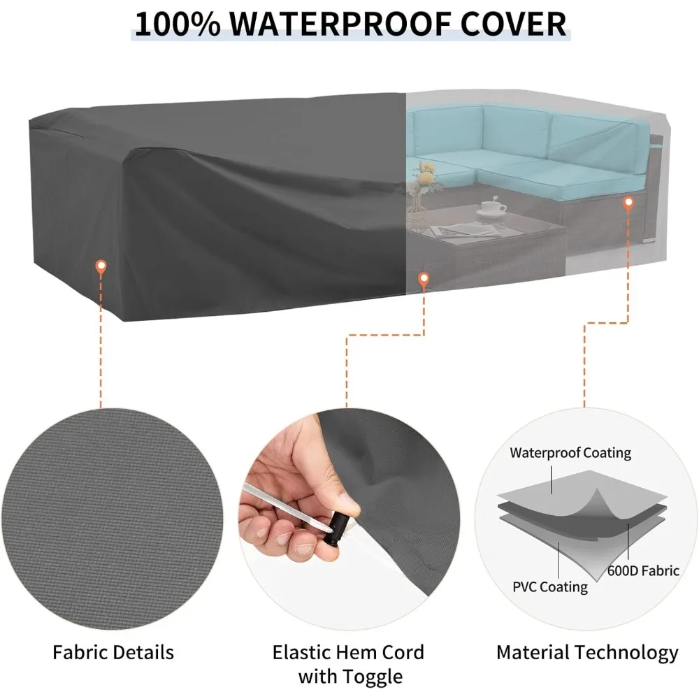 مجموعات أثاث الفناء الخارجي، 7 قطع مقطعية خارجية، مجموعات محادثة فناء أريكة الروطان PE مع غطاء مقاوم للماء