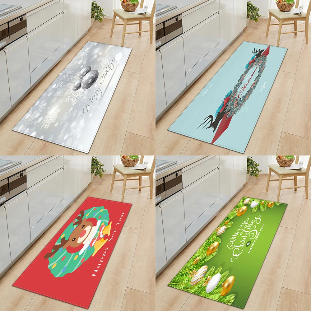 Christmas Snowman Pattern Floor Mat Home Living Room Kitchen Bedroom Bathroom  Decoration Anti-Slip Entrance Door Carpet