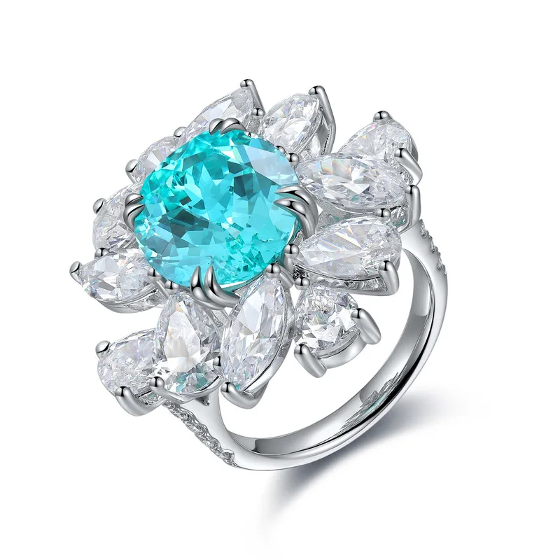 Lab Grown Paraiba Big Size 11*13mm Oval Shape Tourmaline Ring Silver 925 Lab Created Gemstones Jewelry
