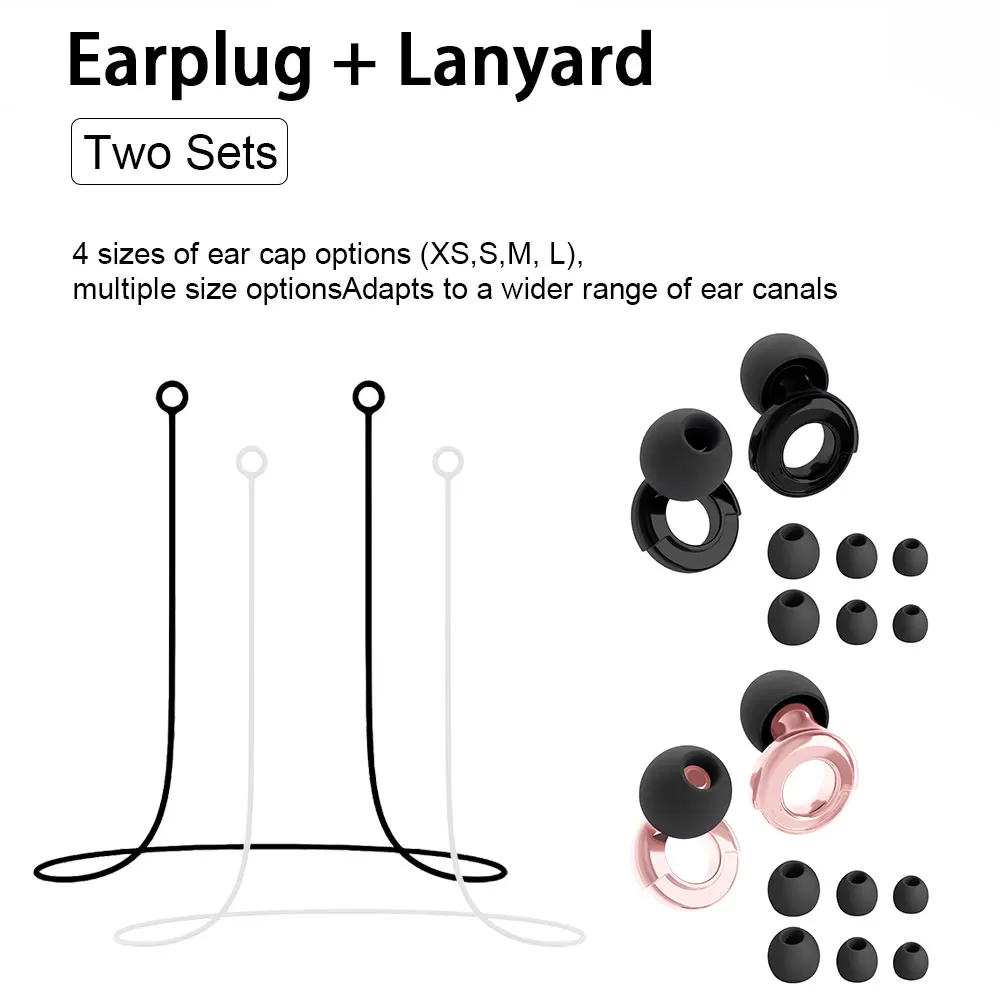 Reusable Soft Silicone Earplugs Set, 2 Pairs Ear Plugs + 2 Silicone Anti-Lost Strings, Hearing Protection For Shower Concerts
