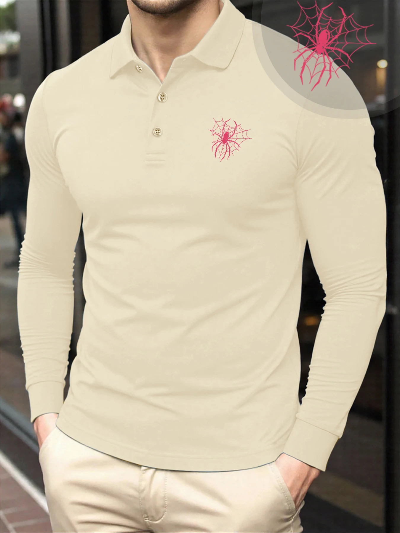 

Suoang Love Spider Prints Male Polo Shirts Autumn Street T Shirt Mens Comfy All-Match Clothing Breathable Soft Men Long Sleeve
