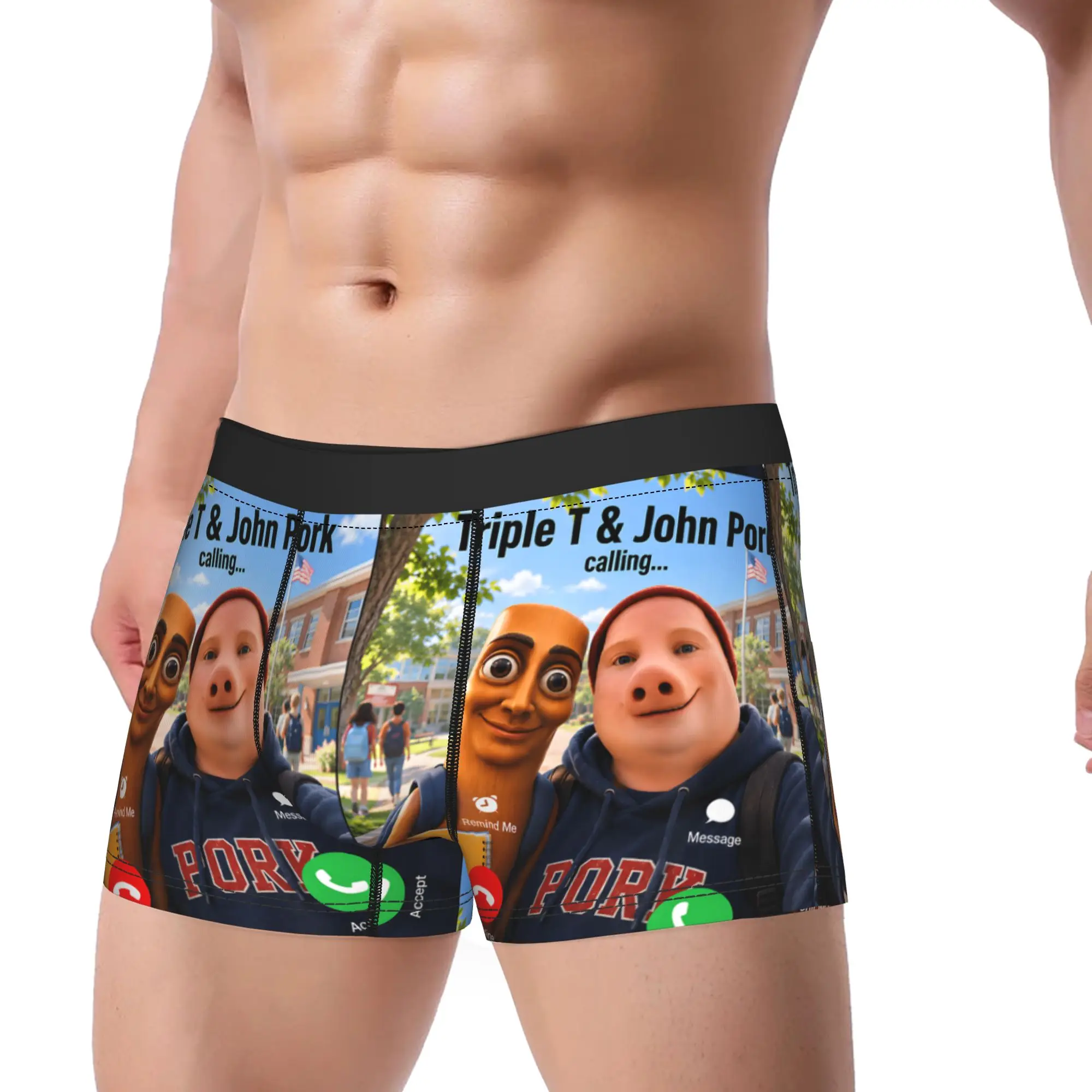 Triple T and John Pork Calling Brainrot Back to School Underwear Male Shorts Briefs Funny Boxer Shorts Large Size Underpants