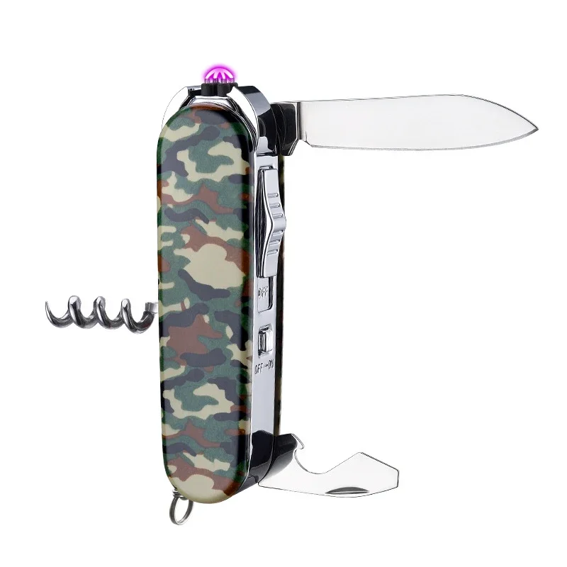 Men and Women Multifunctional Self-defense Outdoor Survival Dual Arc USB Charging Innovation USB Dual Arc Lighter with A Knife
