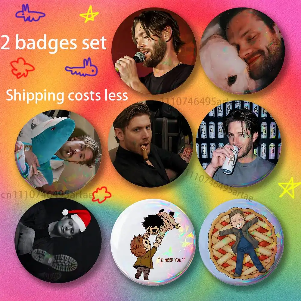 Jensen A-Ackles Dean W-Winchester Brooches for Backpack Accessories25,32,44,58,75mm Round Enamel 2-piece set Cartoon Anime Badge