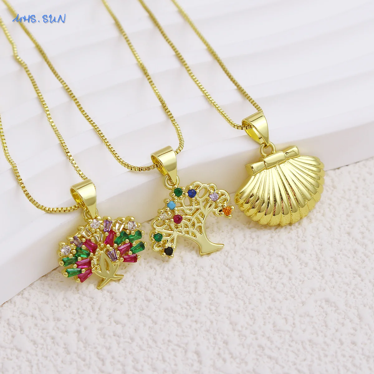 MHS.SUN Creative Zircon Tree of Life Pendant Necklace for Women Metal Gold Plated Collar Necklace Choker Delicate Jewelry Gift